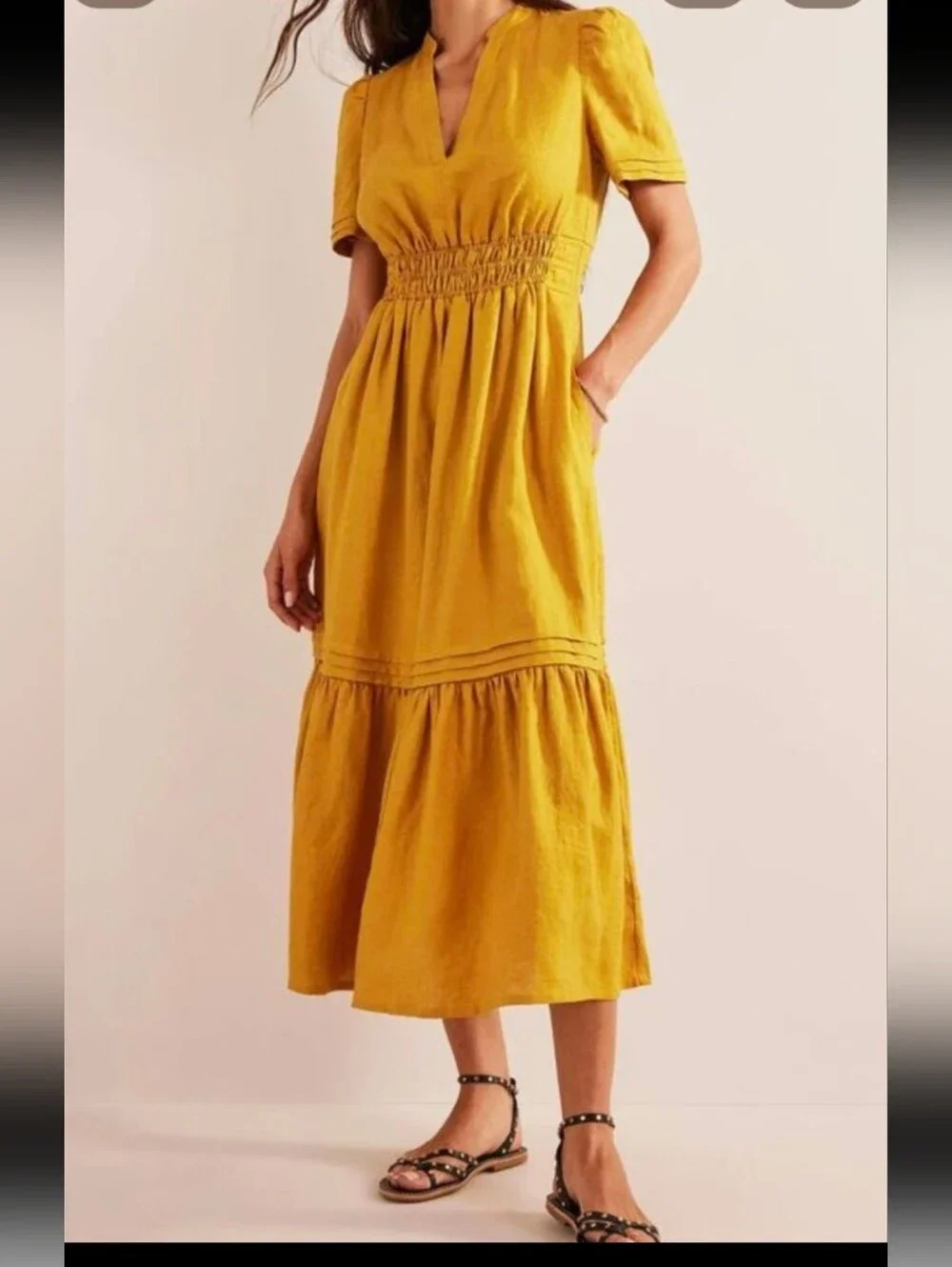 Boden Mustard Yellow Midi Dress